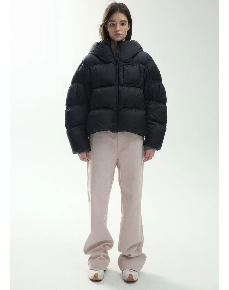 Hooded bud hat short thick down coat