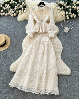 Pinched waist temperament shirt gauze bandage skirt for women