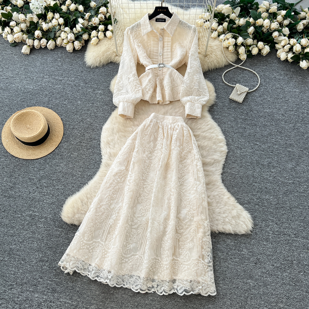 Pinched waist temperament shirt gauze bandage skirt for women