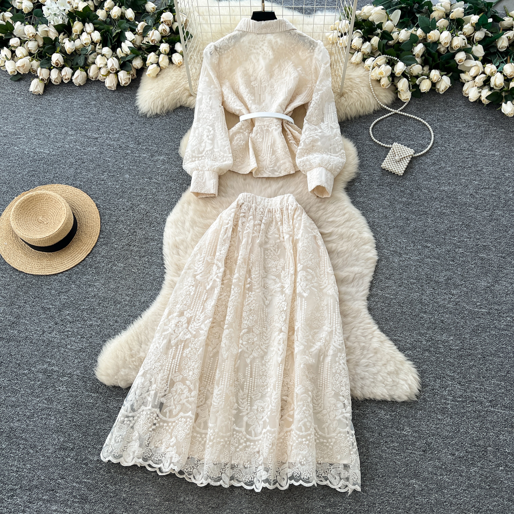 Pinched waist temperament shirt gauze bandage skirt for women