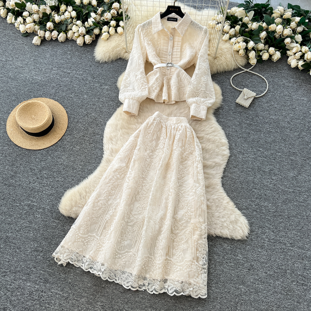 Pinched waist temperament shirt gauze bandage skirt for women