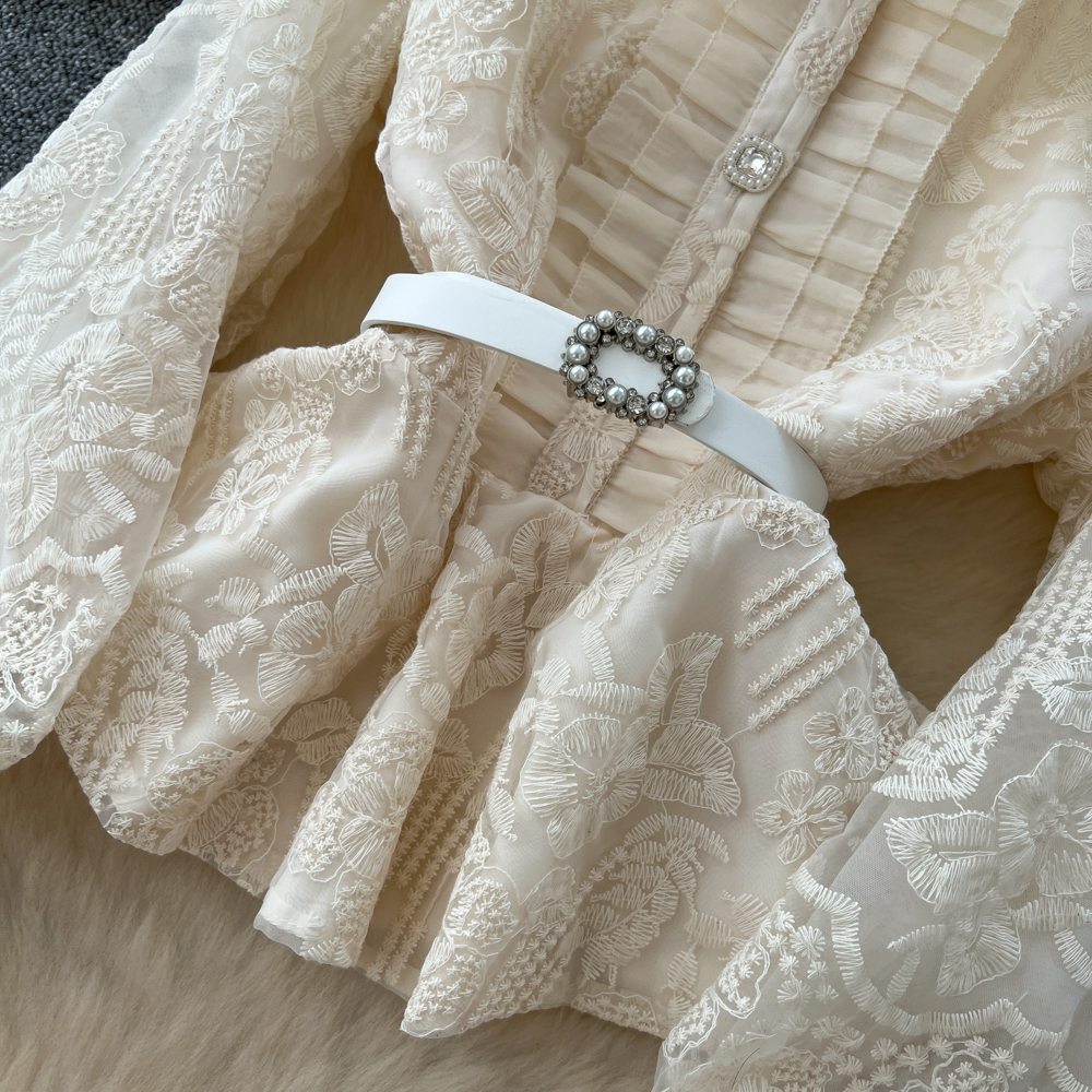 Pinched waist temperament shirt gauze bandage skirt for women