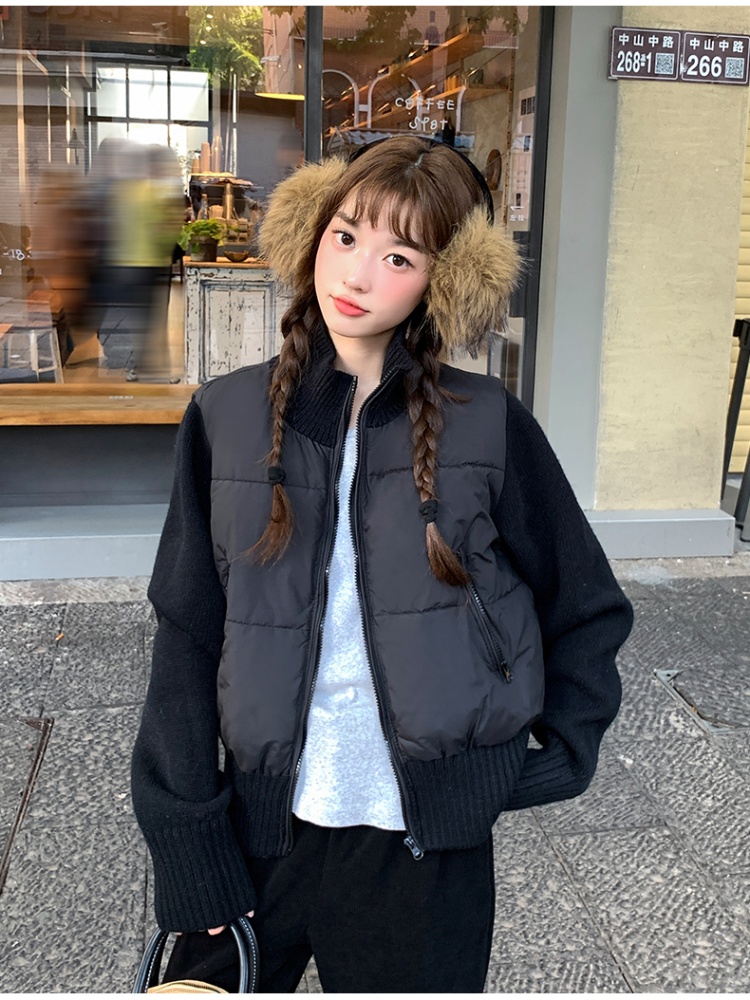 Temperament autumn and winter splice coat niche wool down coat