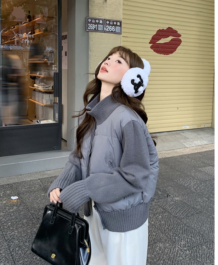 Temperament autumn and winter splice coat niche wool down coat