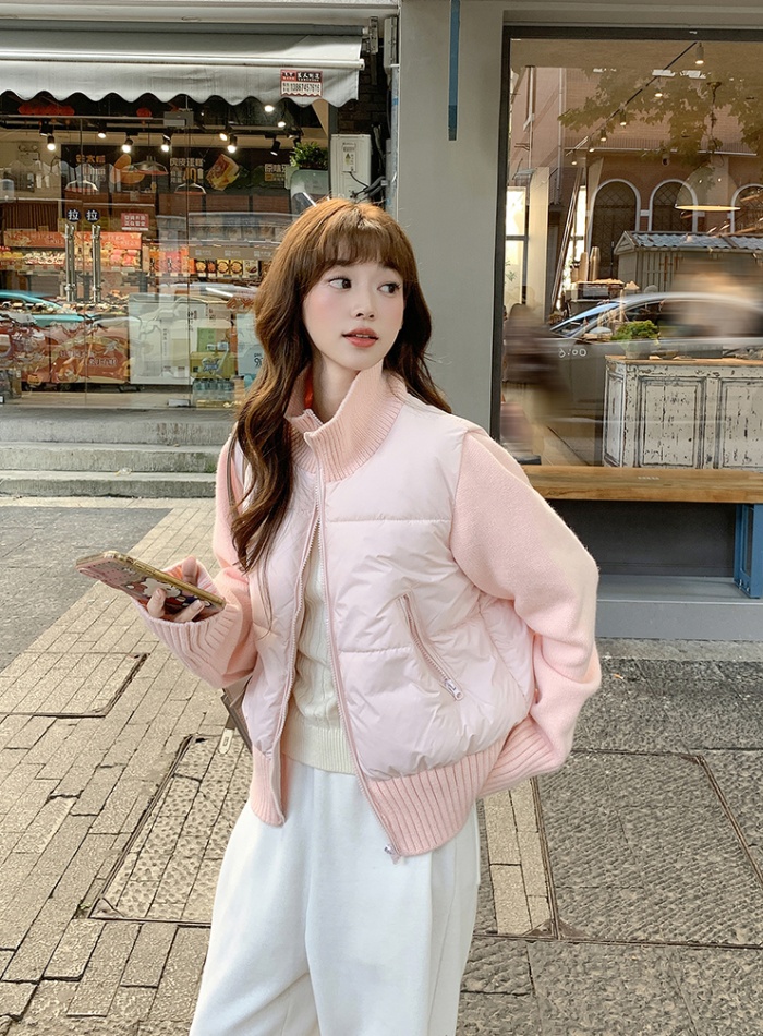 Temperament autumn and winter splice coat niche wool down coat