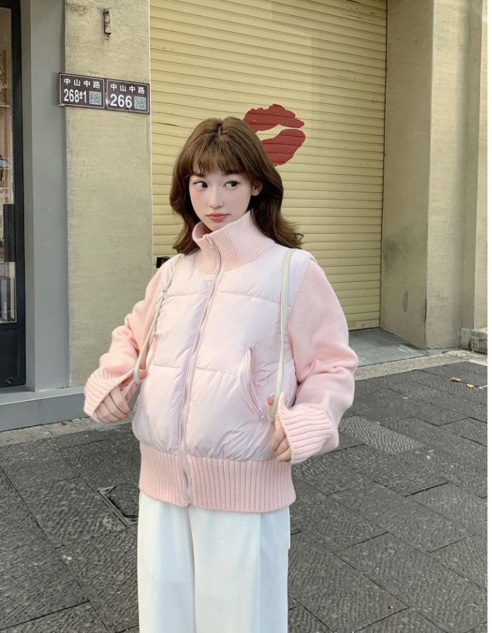 Temperament autumn and winter splice coat niche wool down coat