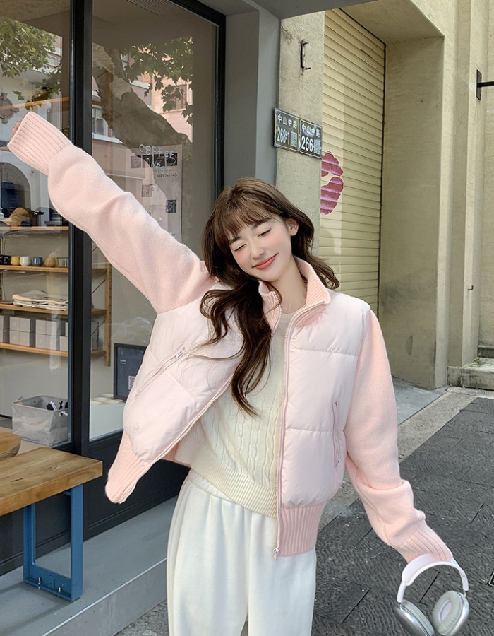 Temperament autumn and winter splice coat niche wool down coat