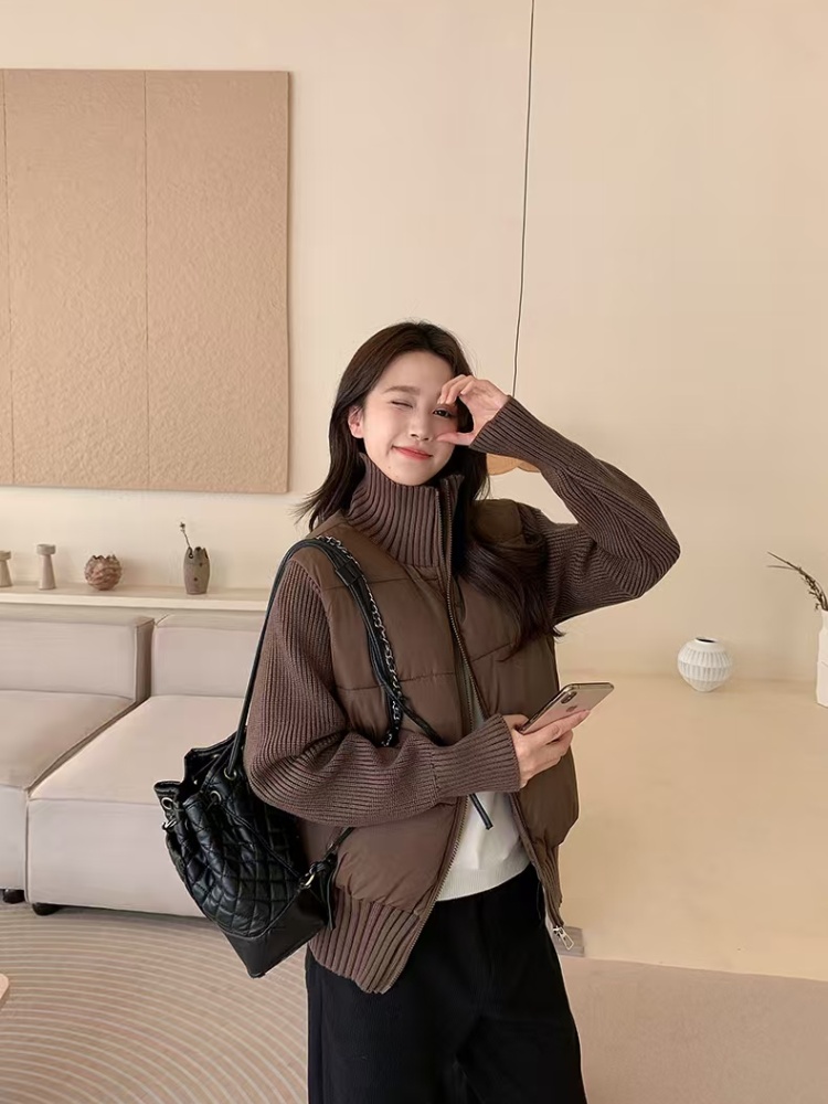 Temperament autumn and winter splice coat niche wool down coat