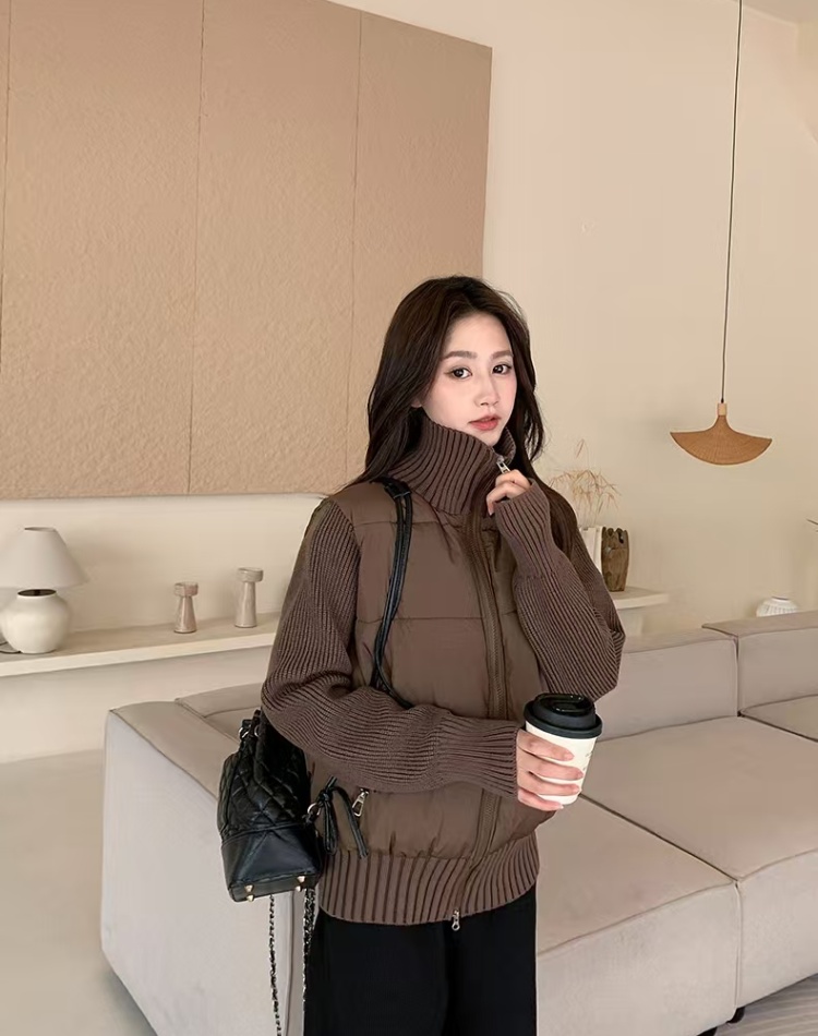 Temperament autumn and winter splice coat niche wool down coat