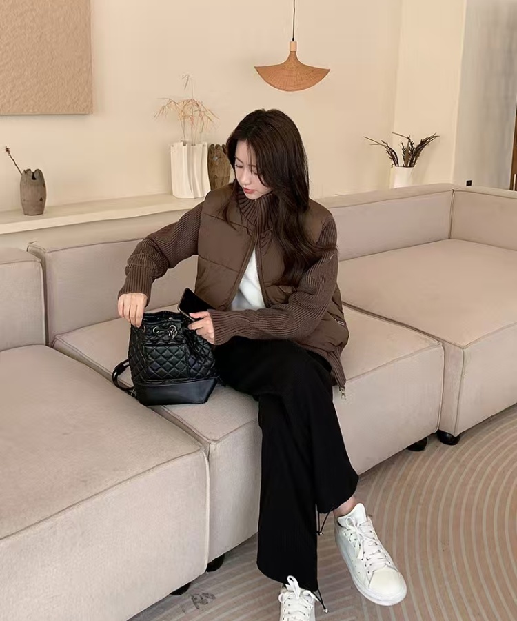 Temperament autumn and winter splice coat niche wool down coat