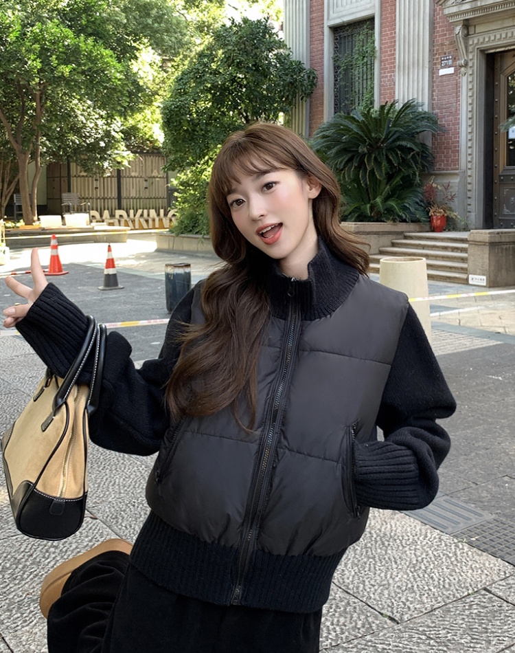 Temperament autumn and winter splice coat niche wool down coat