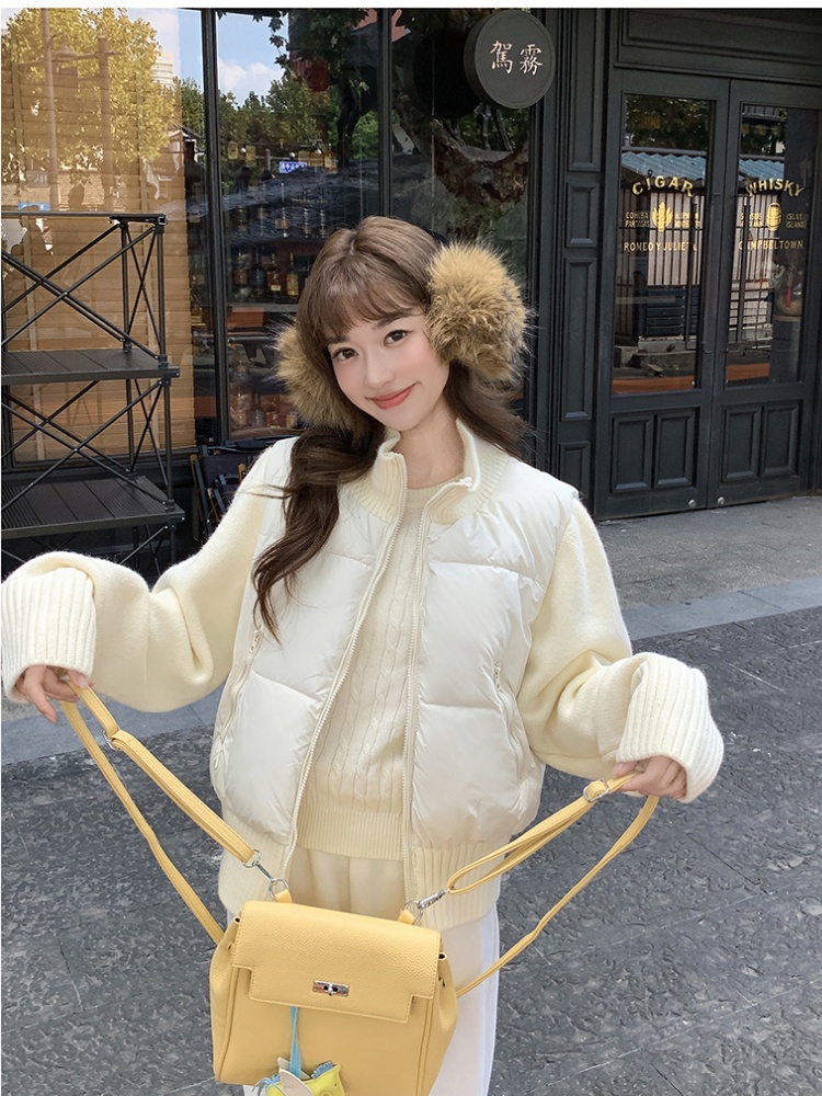 Temperament autumn and winter splice coat niche wool down coat