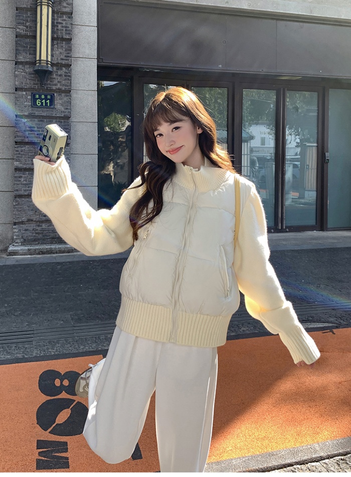 Temperament autumn and winter splice coat niche wool down coat