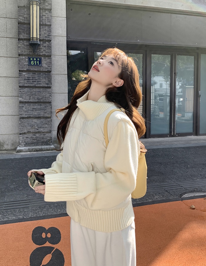 Temperament autumn and winter splice coat niche wool down coat