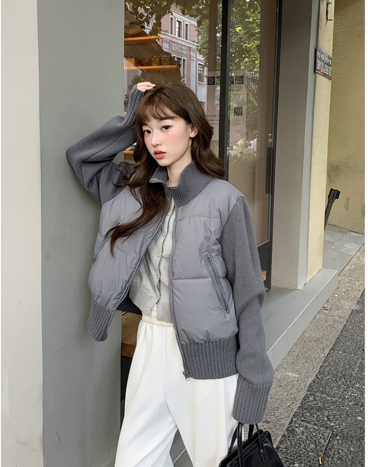 Temperament autumn and winter splice coat niche wool down coat