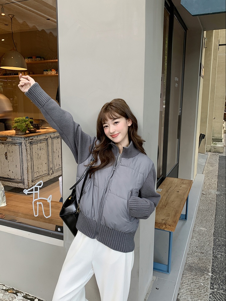 Temperament autumn and winter splice coat niche wool down coat