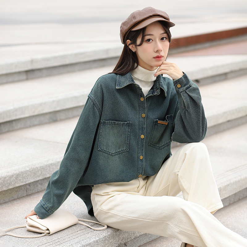 Wears outside all-match inside the ride loose denim tops