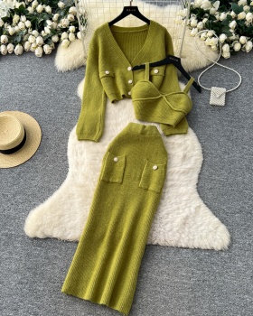 Long sleeve sling skirt short vest for women