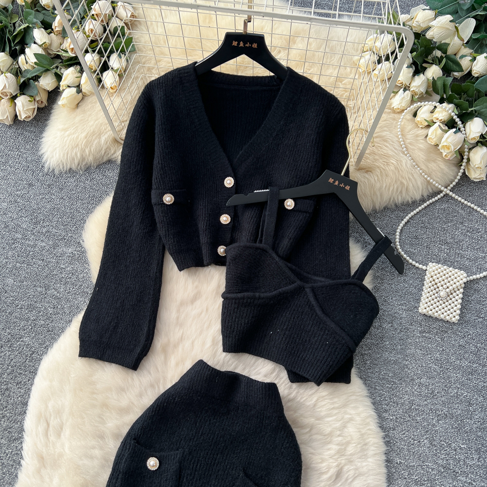 Long sleeve sling skirt short vest for women