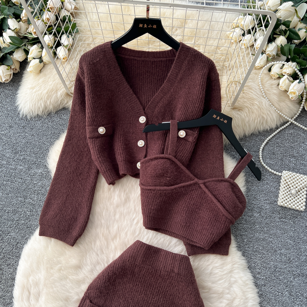 Long sleeve sling skirt short vest for women