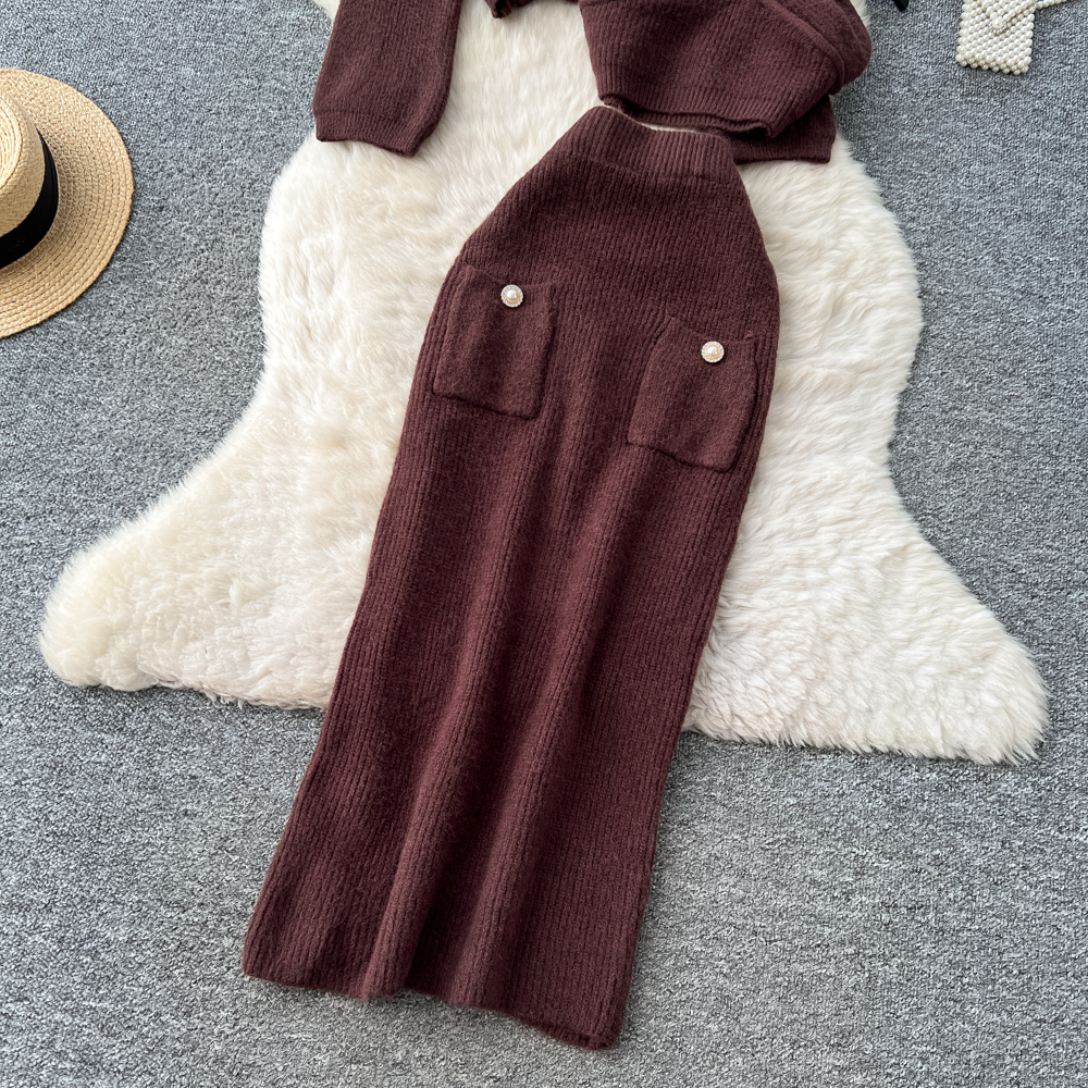 Long sleeve sling skirt short vest for women