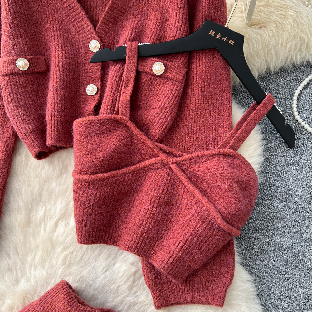 Long sleeve sling skirt short vest for women