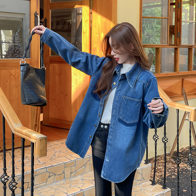 Denim Korean style retro coat winter loose Casual shirt