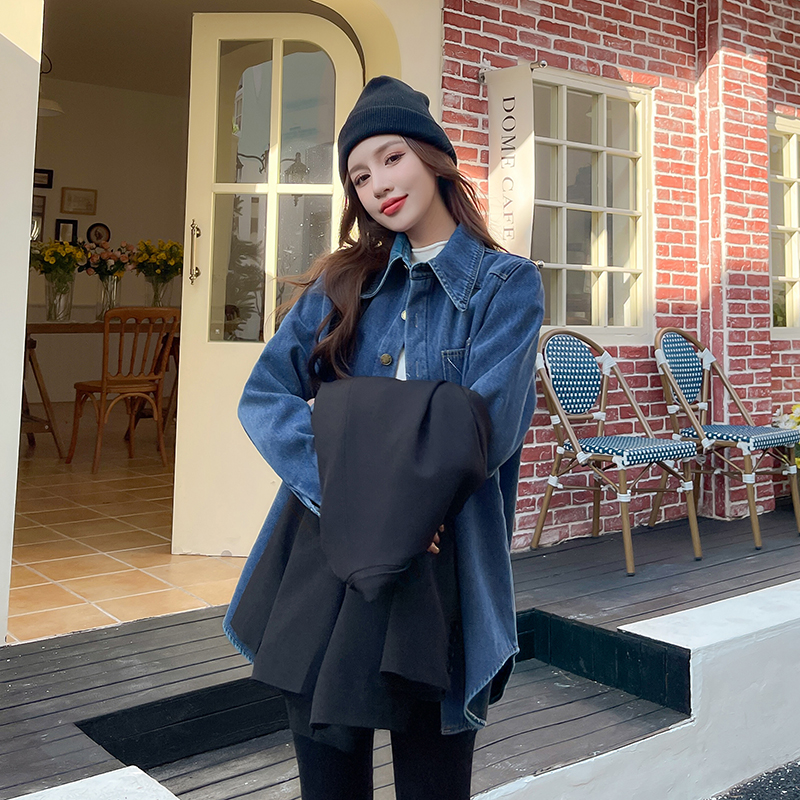 Denim Korean style retro coat winter loose Casual shirt