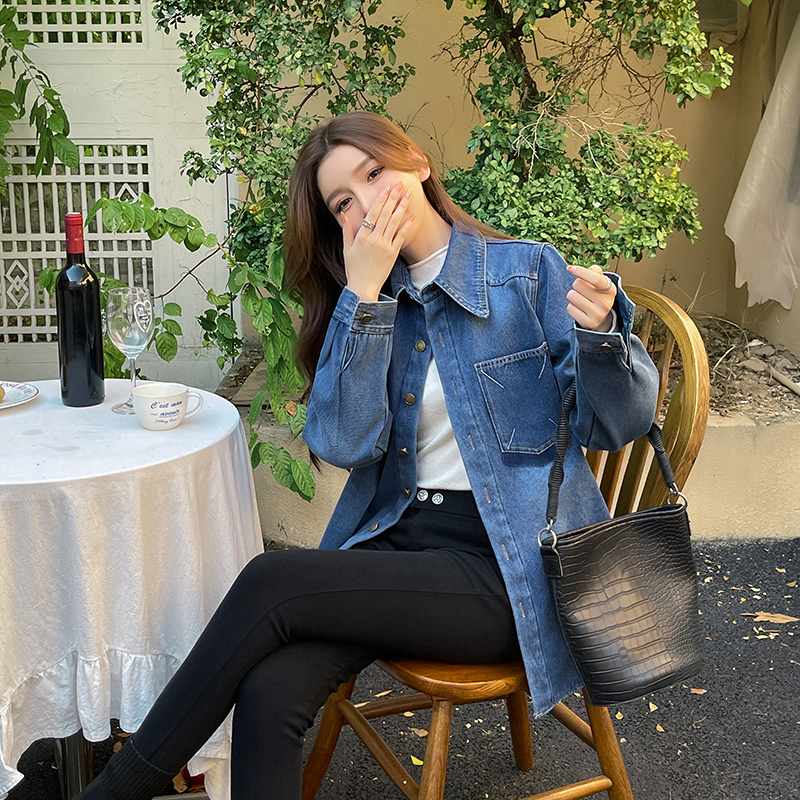 Denim Korean style retro coat winter loose Casual shirt