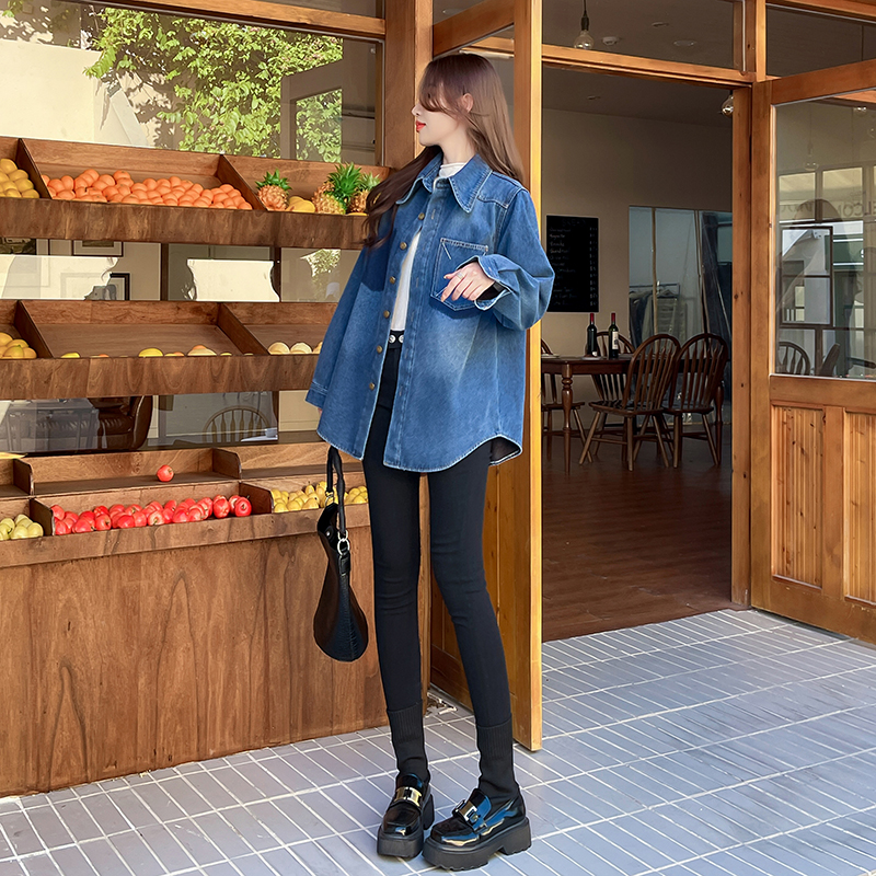 Denim Korean style retro coat winter loose Casual shirt