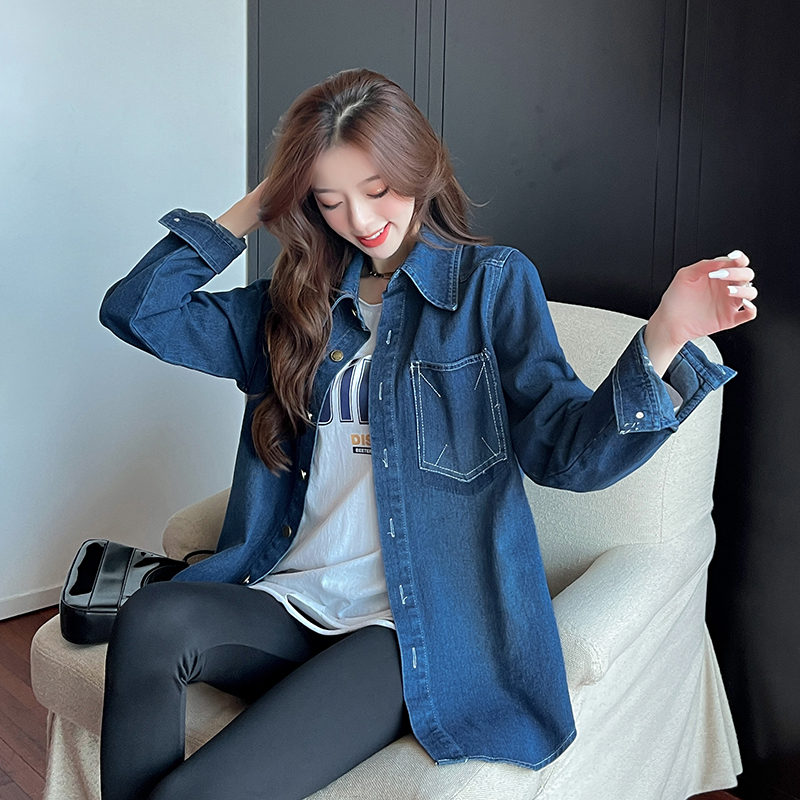Denim Korean style retro coat winter loose Casual shirt