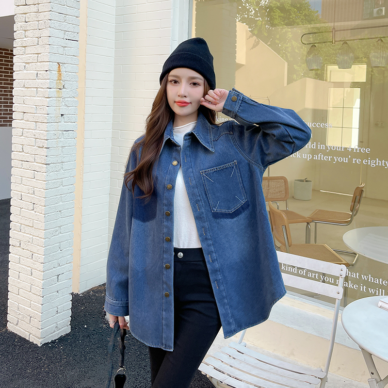 Denim Korean style retro coat winter loose Casual shirt