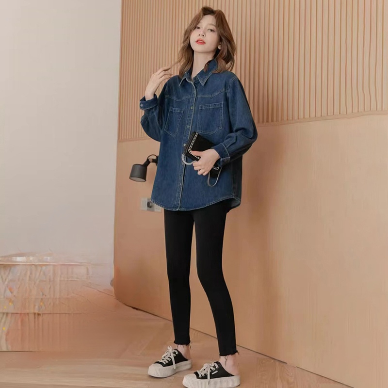 Denim retro shirt wears outside tops for women
