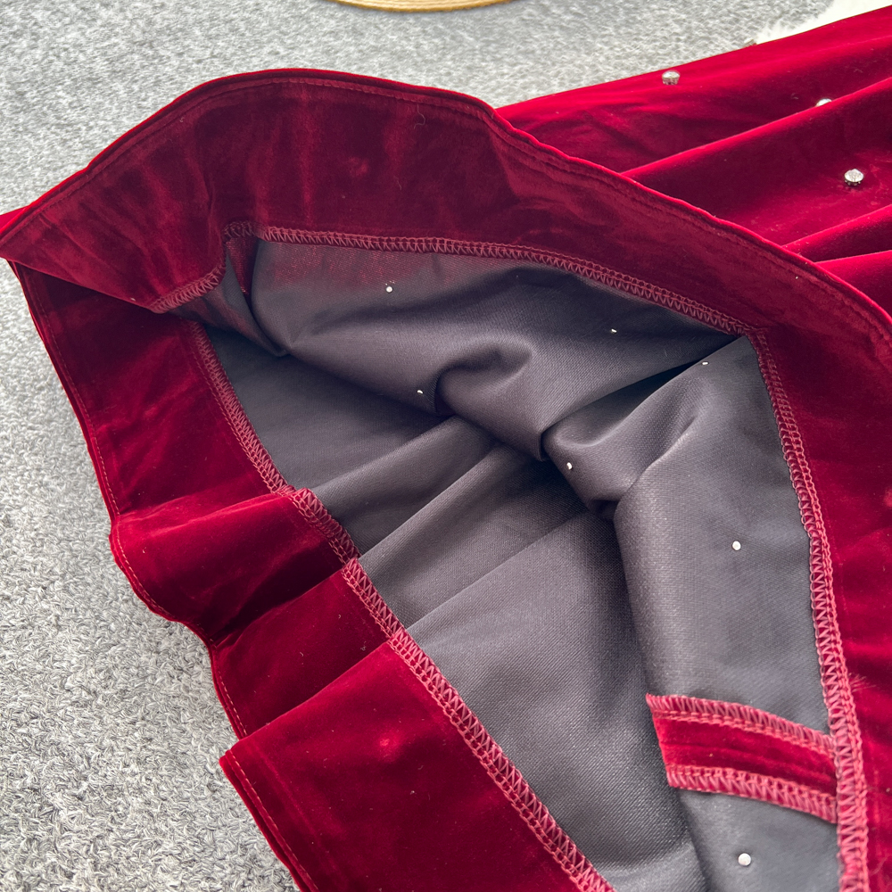 Bandage big skirt velvet lantern sleeve France style dress