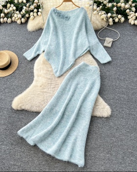 Tender flowers sweater autumn and winter skirt a set for women