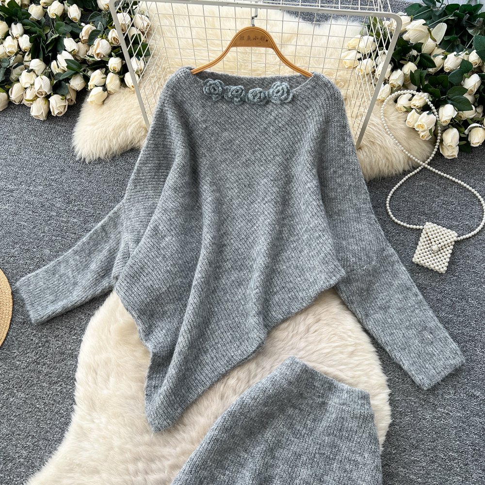 Tender flowers sweater autumn and winter skirt a set for women