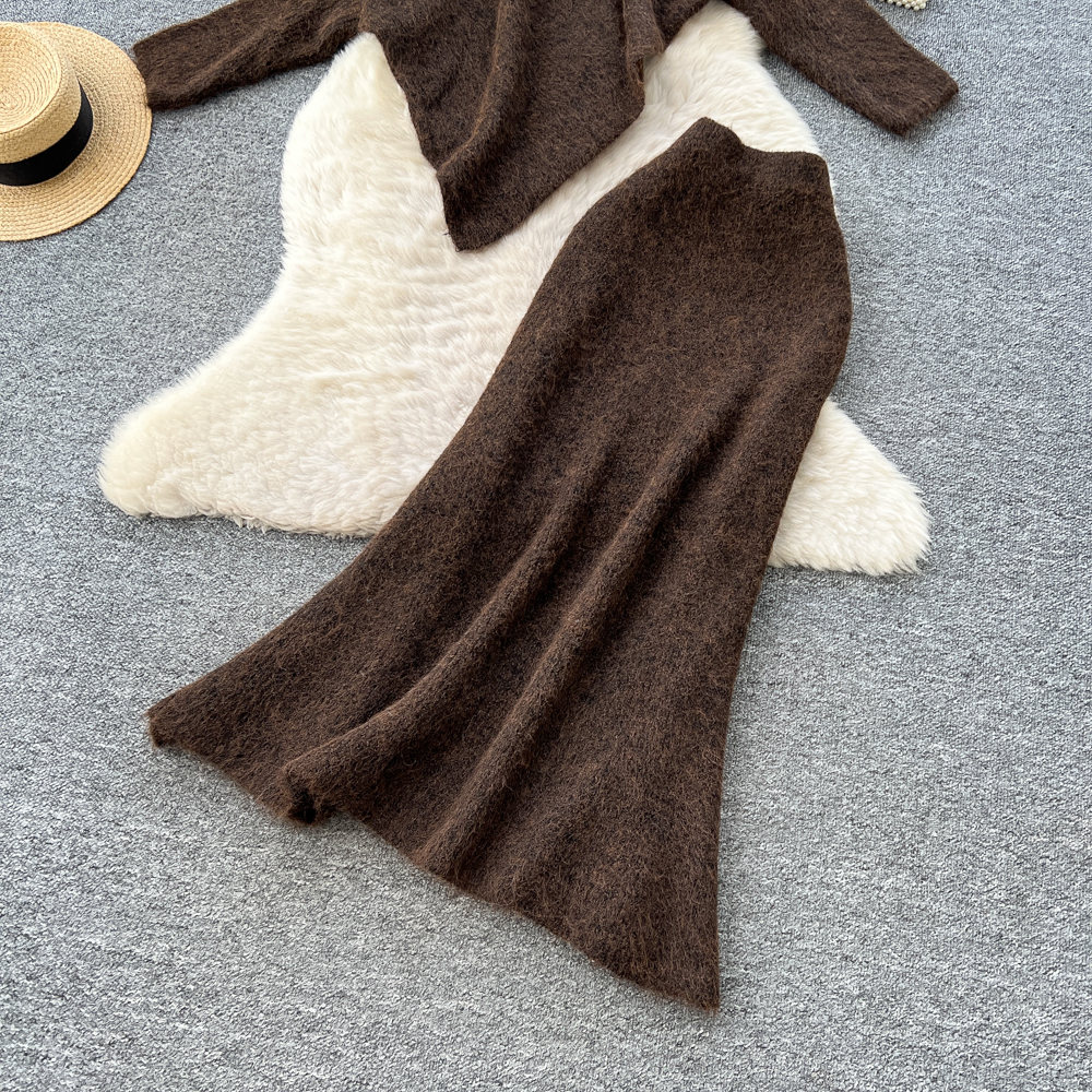 Tender flowers sweater autumn and winter skirt a set for women