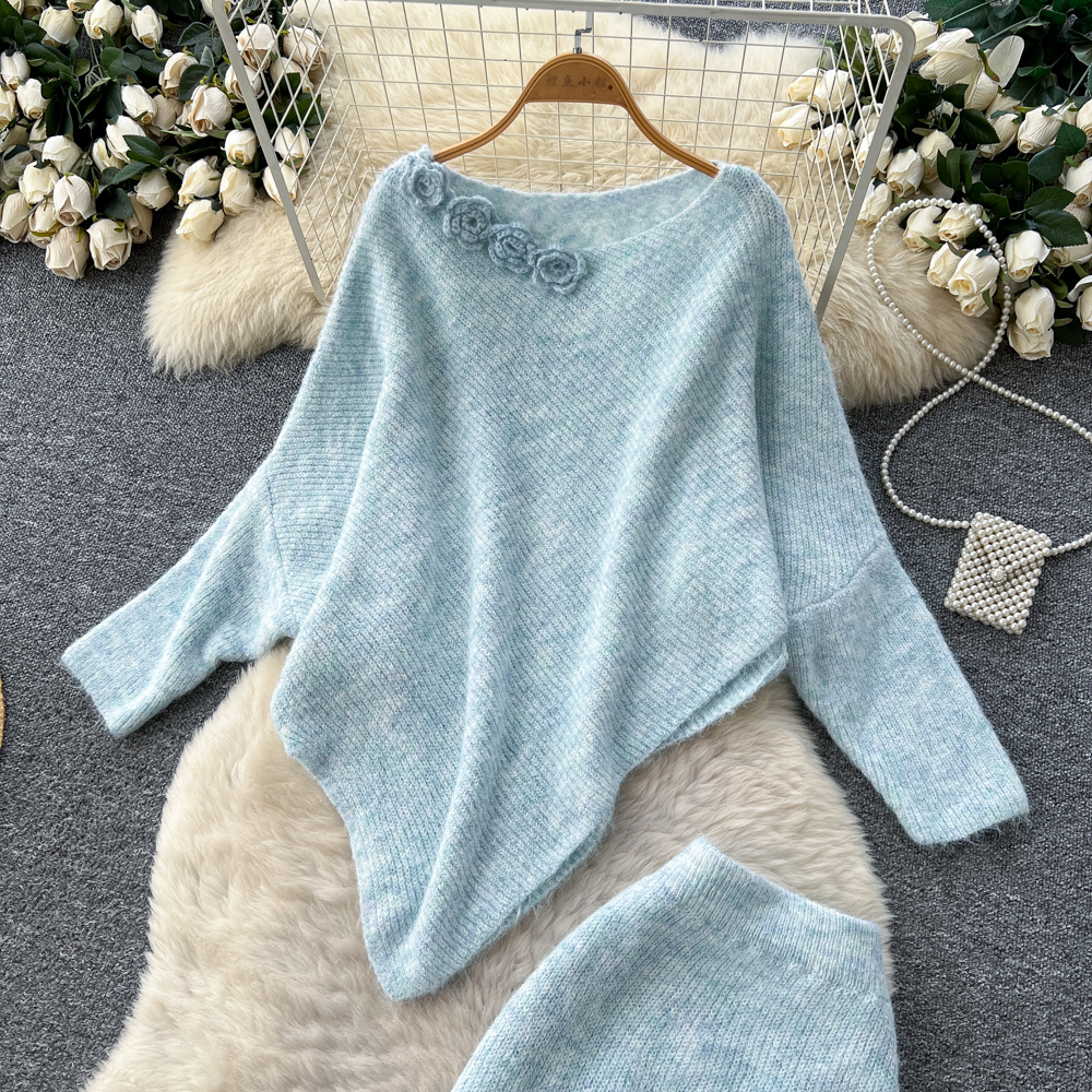 Tender flowers sweater autumn and winter skirt a set for women