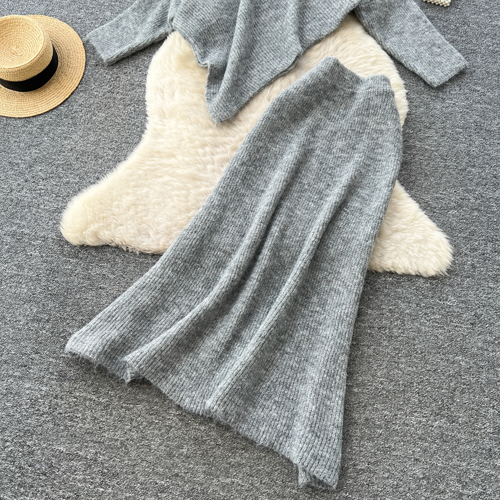 Tender flowers sweater autumn and winter skirt a set for women