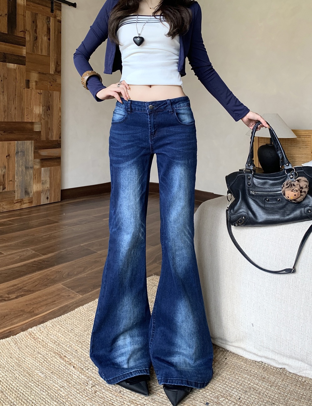 Straight micro speaker jeans medium waist long pants
