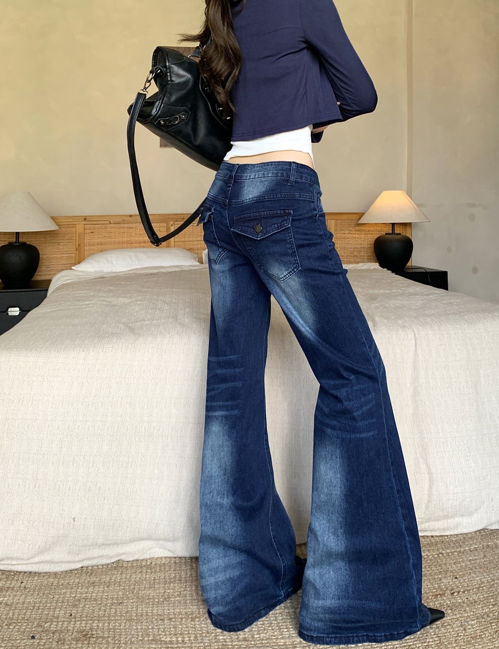 Straight micro speaker jeans medium waist long pants