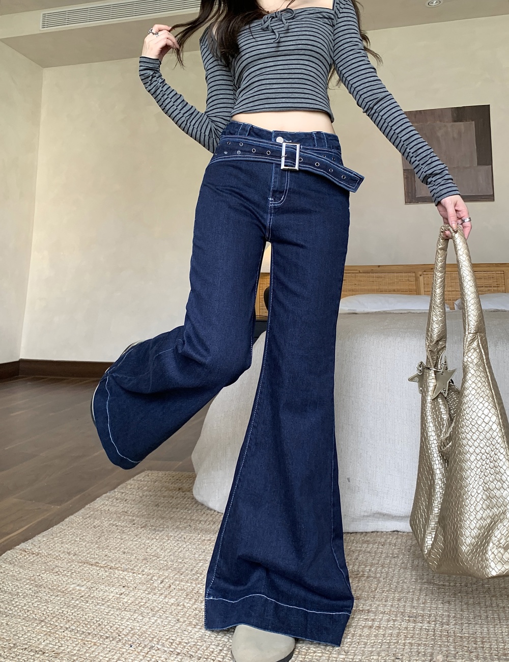 Straight flare pants jeans for women