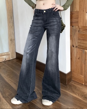 Black-gray straight jeans autumn flare pants for women