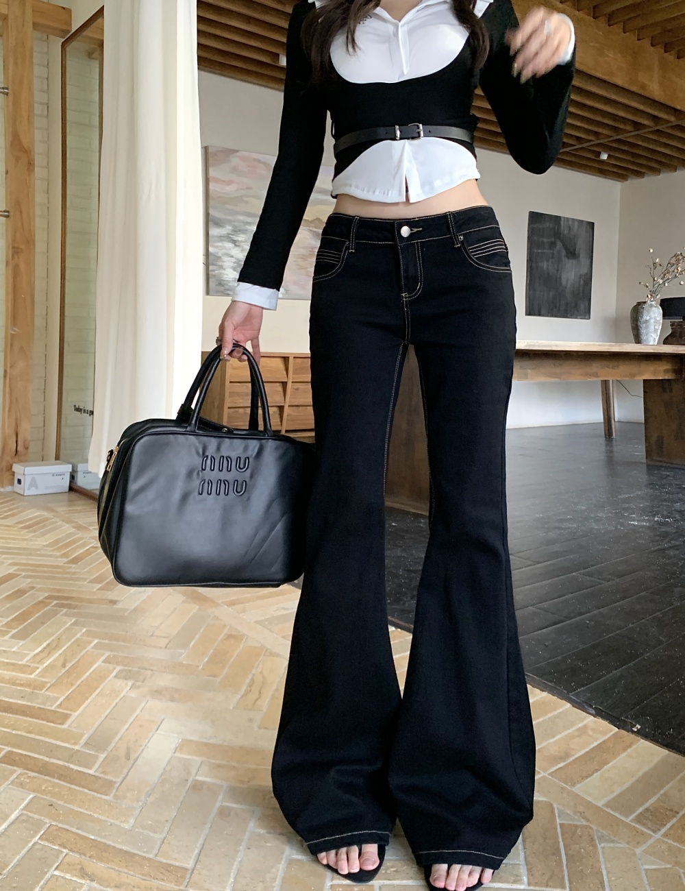 Black elasticity spicegirl jeans slim micro speaker pants