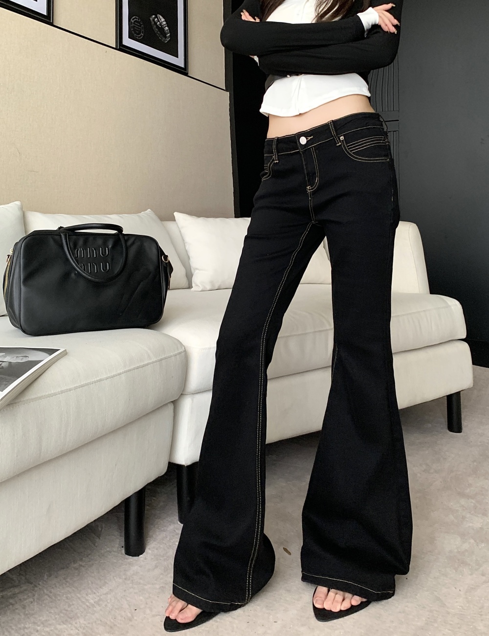 Black elasticity spicegirl jeans slim micro speaker pants