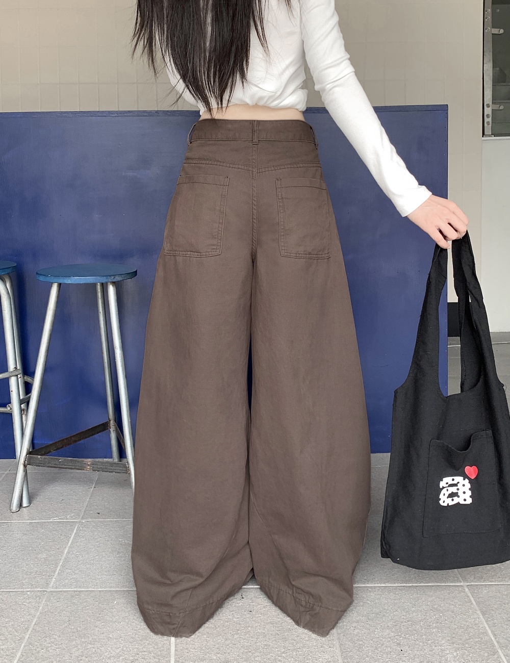 Washed retro pants mopping wide leg jeans for women