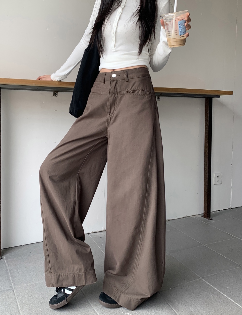 Washed retro pants mopping wide leg jeans for women