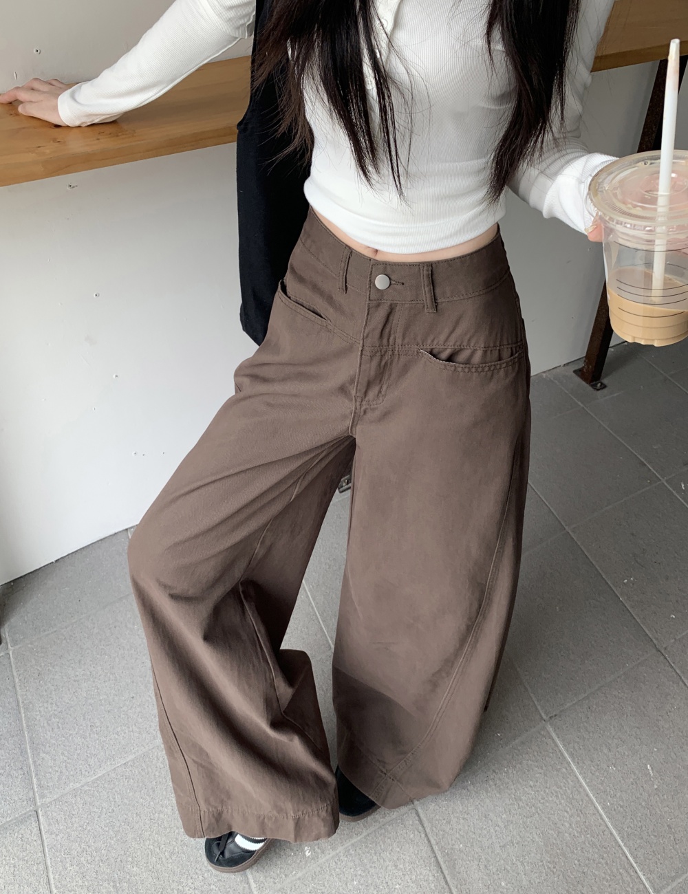 Washed retro pants mopping wide leg jeans for women