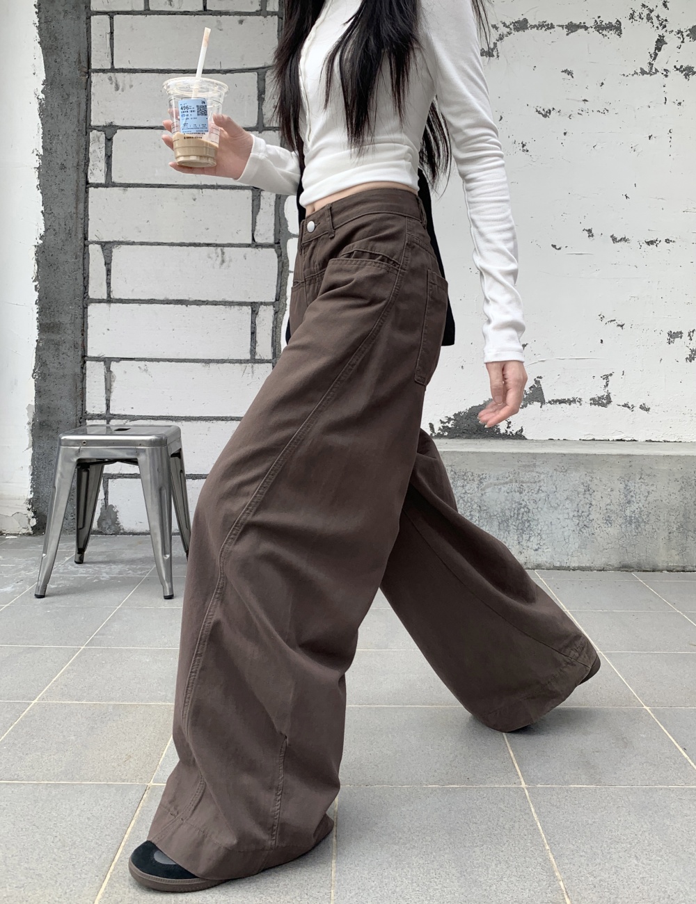 Washed retro pants mopping wide leg jeans for women
