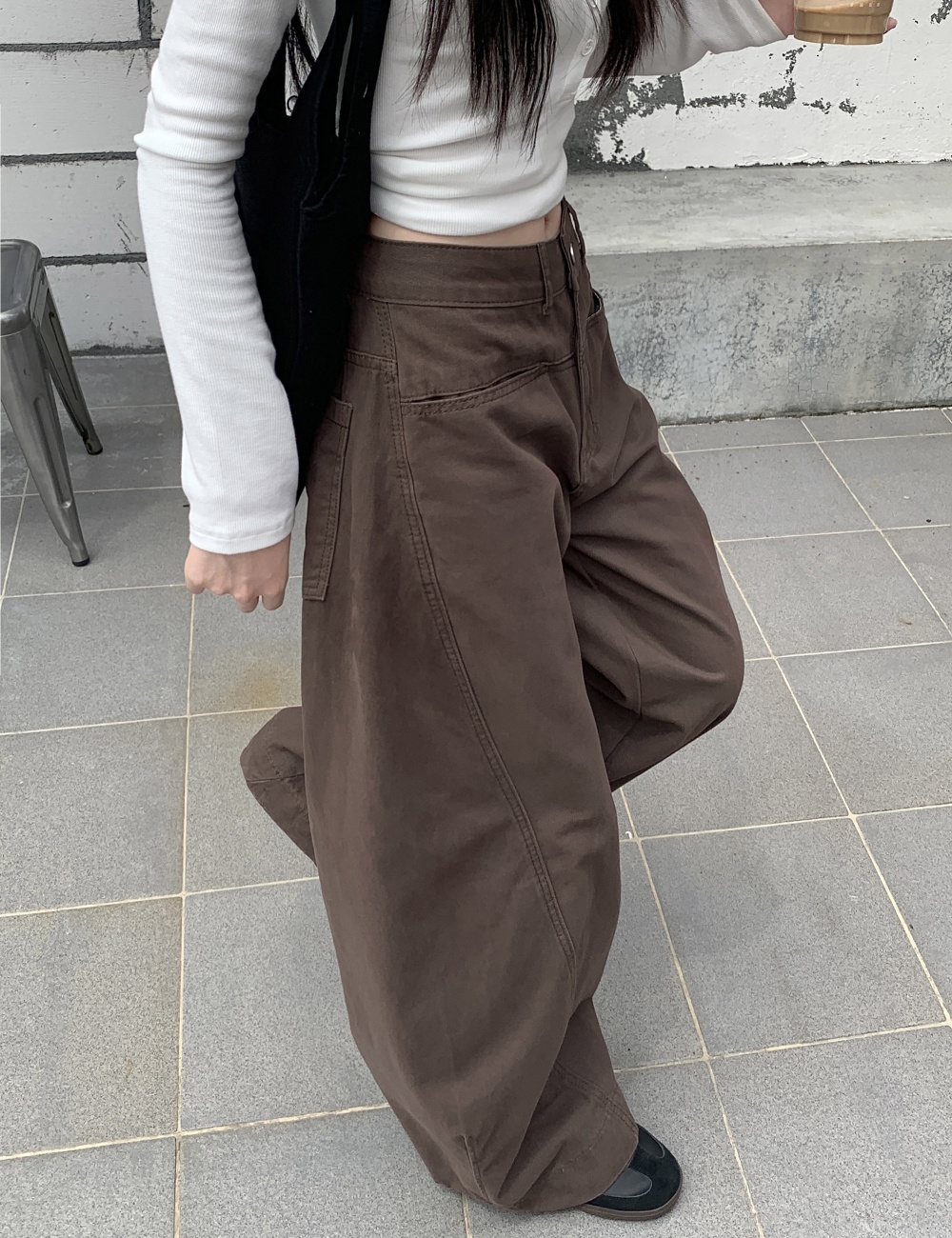 Washed retro pants mopping wide leg jeans for women